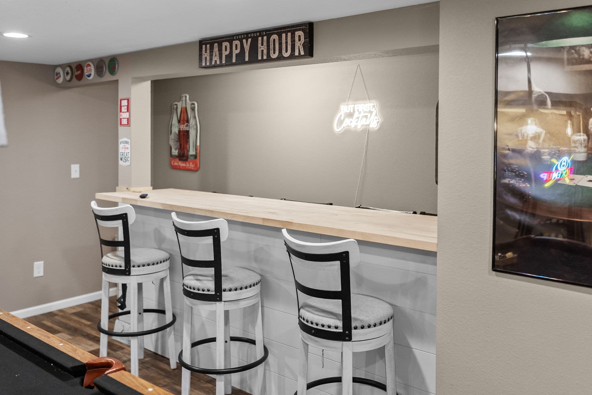 Basement bar with stools